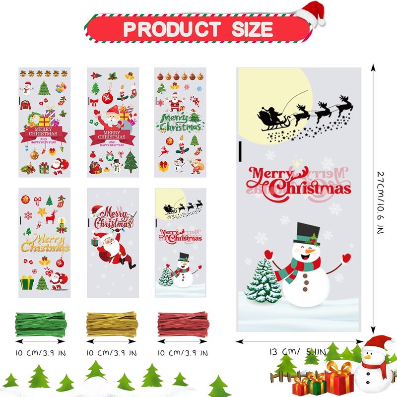 OWill 120 Pcs Christmas Sweet Bags,Christmas Cellophane Bags with Colorful Twist Ties, Gift Bags for Sweets Party Christmas and Festivals -27 * 13cm - Image 2